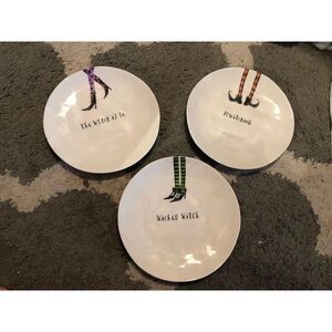 Rae Dunn WITCHES FEET Halloween 8" Melamine Salad Plates Set of 3 NEW Witch Brew